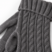 Close-up of charcoal glove cable knit and ribbed cuff texture
