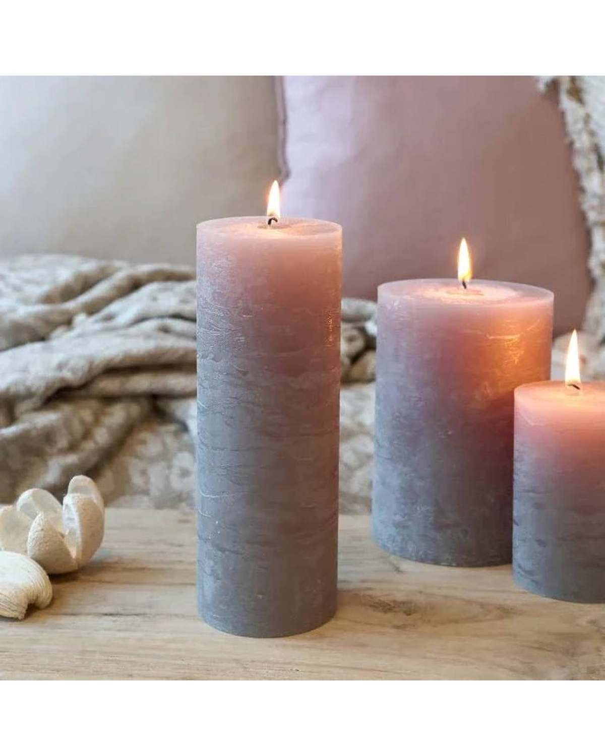 Rustic Rose Pink Pillar Candle by Chic Antique, showing a tall, elegant pink candle with a textured rustic finish.
