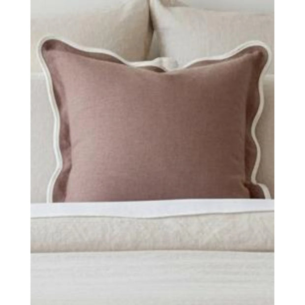 Ellenvale Trade Chloe extra large dusty pink square cushion cover with scalloped edges, soft furnishings decor.