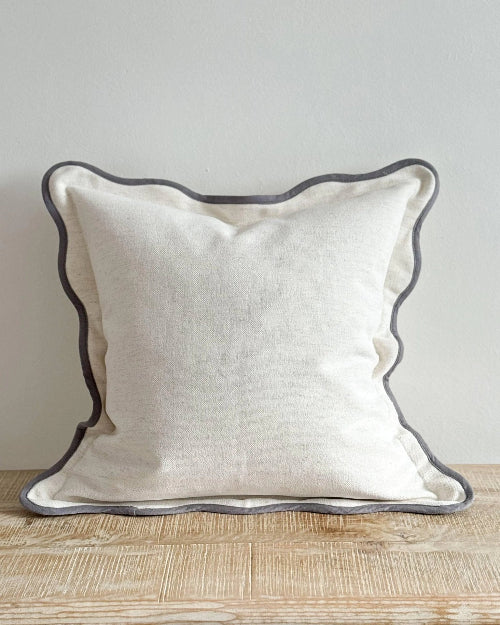 Chloe White With Grey Scalloped Edge Cushion Cover - 45cm x 45cm - Soft FurnishingsSoft Furnishings - Lulu Loves Home