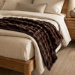 Chocolate Brown Luxury Faux Fur Blanket Throw, chocolate brown faux fur throw across a cream bed