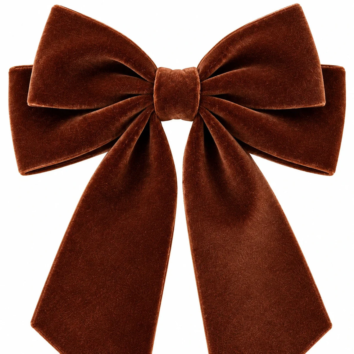 Close-up of layered loops and short tails of the Medium velvet bow