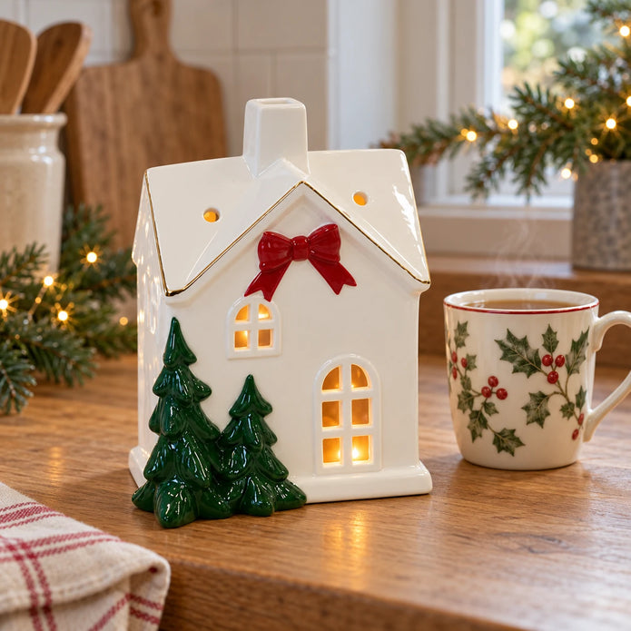 Satchville Christmas Home with Red Bow large kitchen scale in festive red and white design