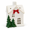 Satchville Christmas home with large red bow product decoration on a white studio background