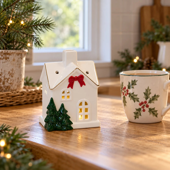 Satchville small Christmas home decoration with red bow in a kitchen setting