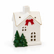 Satchville small Christmas home decoration with a red bow on a white studio background