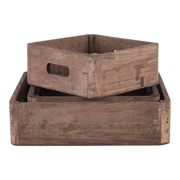 Set of three brown wood square serving trays by Clayre & Eef, ideal for home decor and serving purposes