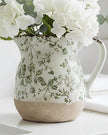 Green and white ceramic leaves jug vase by Clayre & Eef, ideal for home decor with detailed leaf design and elegant shape.