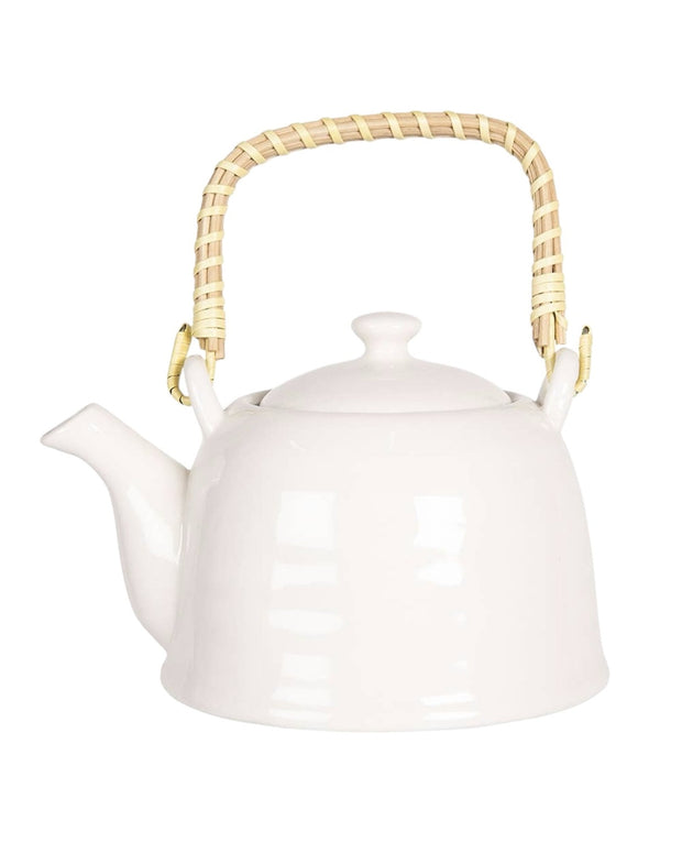 White porcelain round teapot with infuser by Clayre & Eef, perfect for brewing tea in kitchen and dining settings.