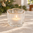 Clear ribbed glass tea light candle holder by Originals International Ltd for dining decor