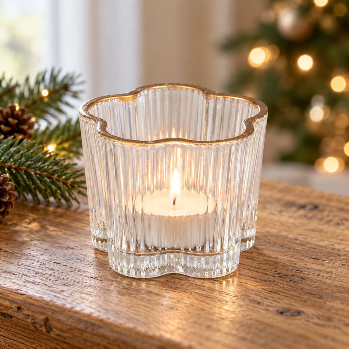Clear ribbed glass tea light candle holder by Originals International Ltd