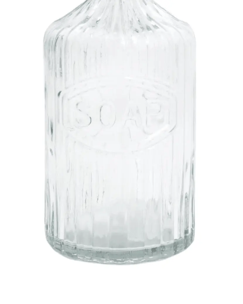 Clear Ribbed Glass Soap Dispenser Bottle - “Soap” - Home DecorHome Decor - Lulu Loves Home