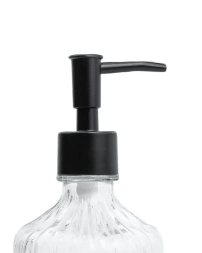 Clear Ribbed Glass Soap Dispenser Bottle - “Soap” - Home DecorHome Decor - Lulu Loves Home