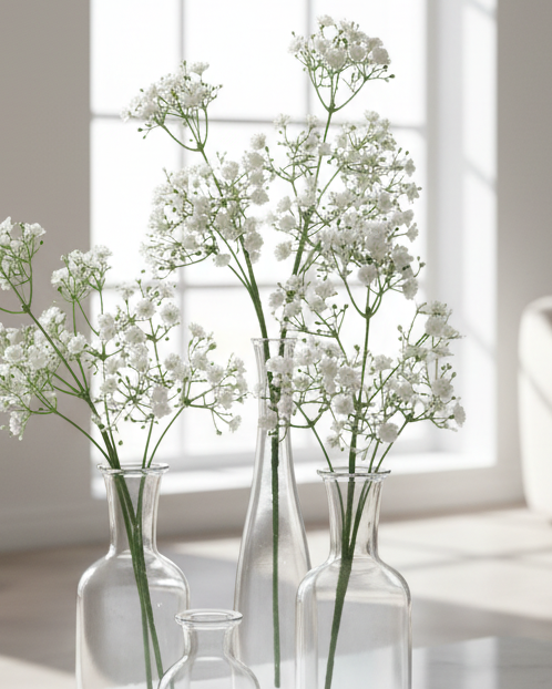 Artificial extra tall white Gypsophila stem from Coach House, realistic faux plant with delicate white blooms.