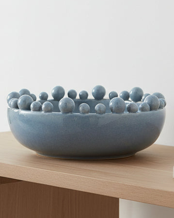 Extra large ocean blue Coach House home decor bowl with bobble-edged design, perfect for decorative or functional display.