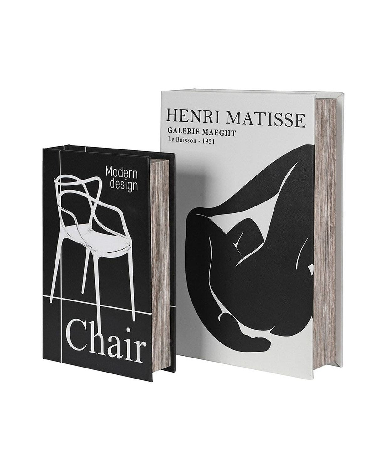Set of two modernist black and white storage book boxes by Coach House, stylish home decor for organizing books and accessories.