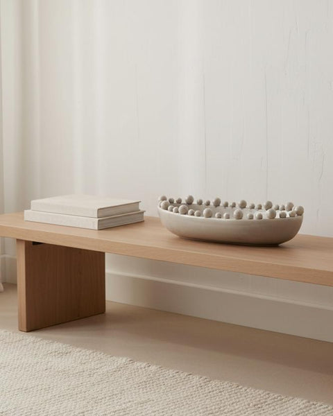 Oval extra large greige Coach House home decor bowl with bobble-edged design, ideal for stylish table or shelf display.