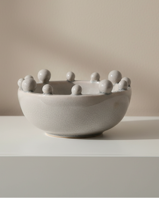 Small greige Bobble Edged Bowl from Coach House, a stylish home decor piece with textured bobble edge design.