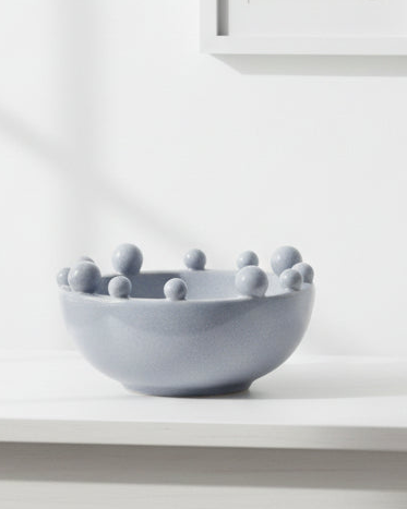 Small ocean blue Coach House bobble-edged bowl, ideal for home decor, showcasing a textured, decorative ceramic design.