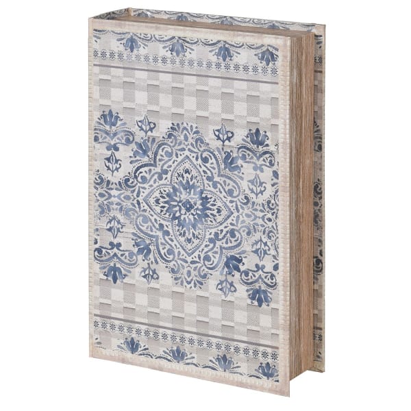 Vintage cream and blue storage book box by Coach House, decorative home decor with elegant design and sturdy construction.