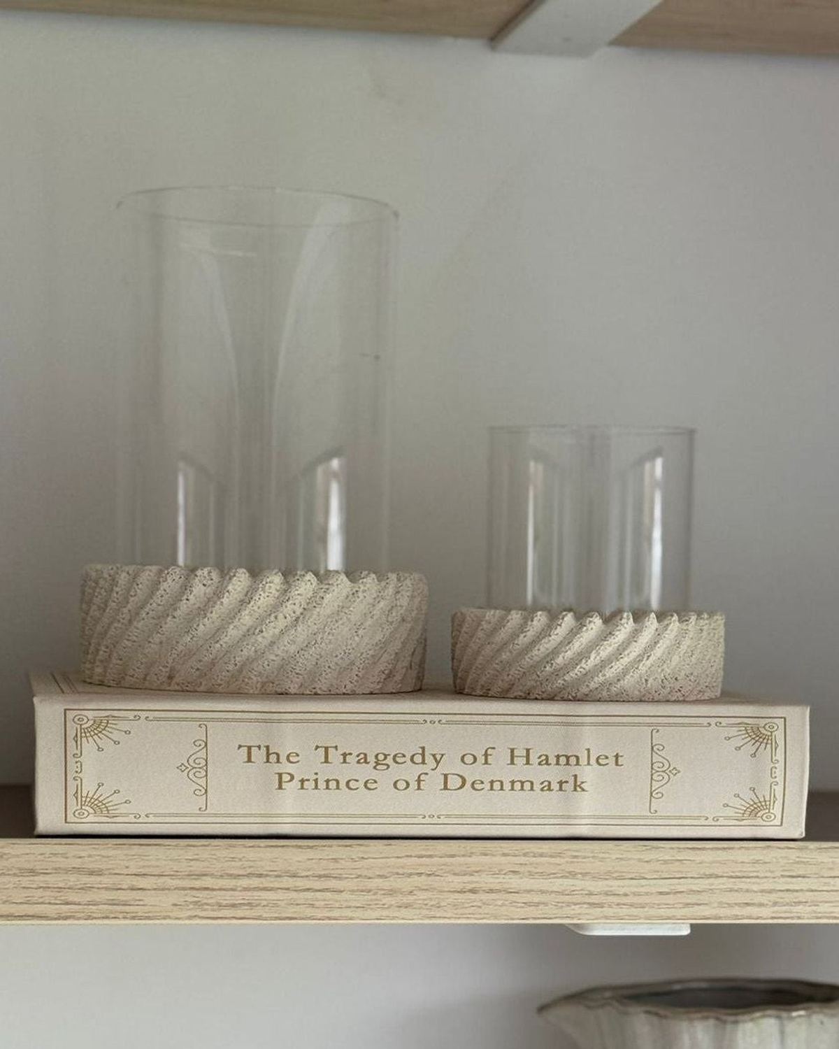 Set of 2 vintage cream and gold storage book boxes by Coach House, decorative home decor with elegant design and sturdy construction.