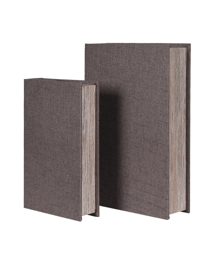Set of two vintage grey Coach House storage book boxes with classic design for home decor organization.