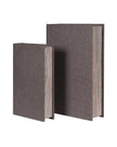 Set of two vintage grey Coach House storage book boxes with classic design for home decor organization.