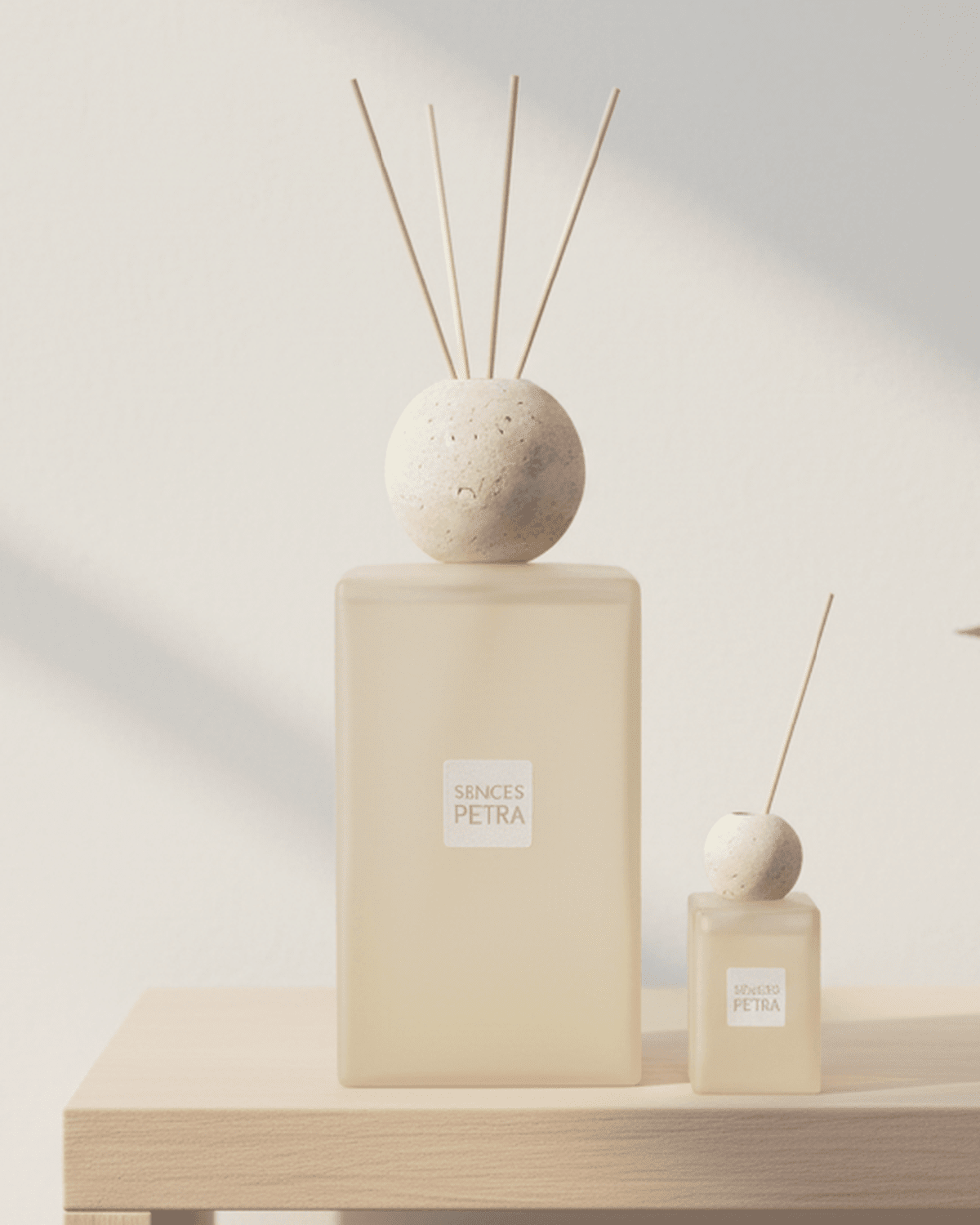 White Petra XL Reed Diffuser from Coach House with travertine top and pink pepper scent, designed for home fragrance.