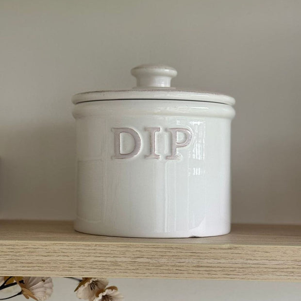 White ceramic stoneware dip jar by Coach House for kitchen and dining, perfect for sauces and dips.