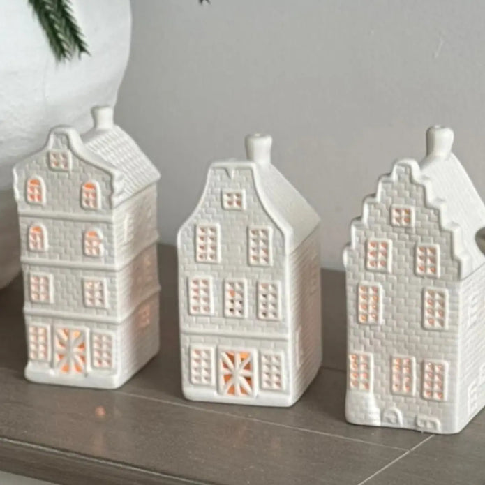 Matte White Dutch House Tealight Candle Holder, square product view