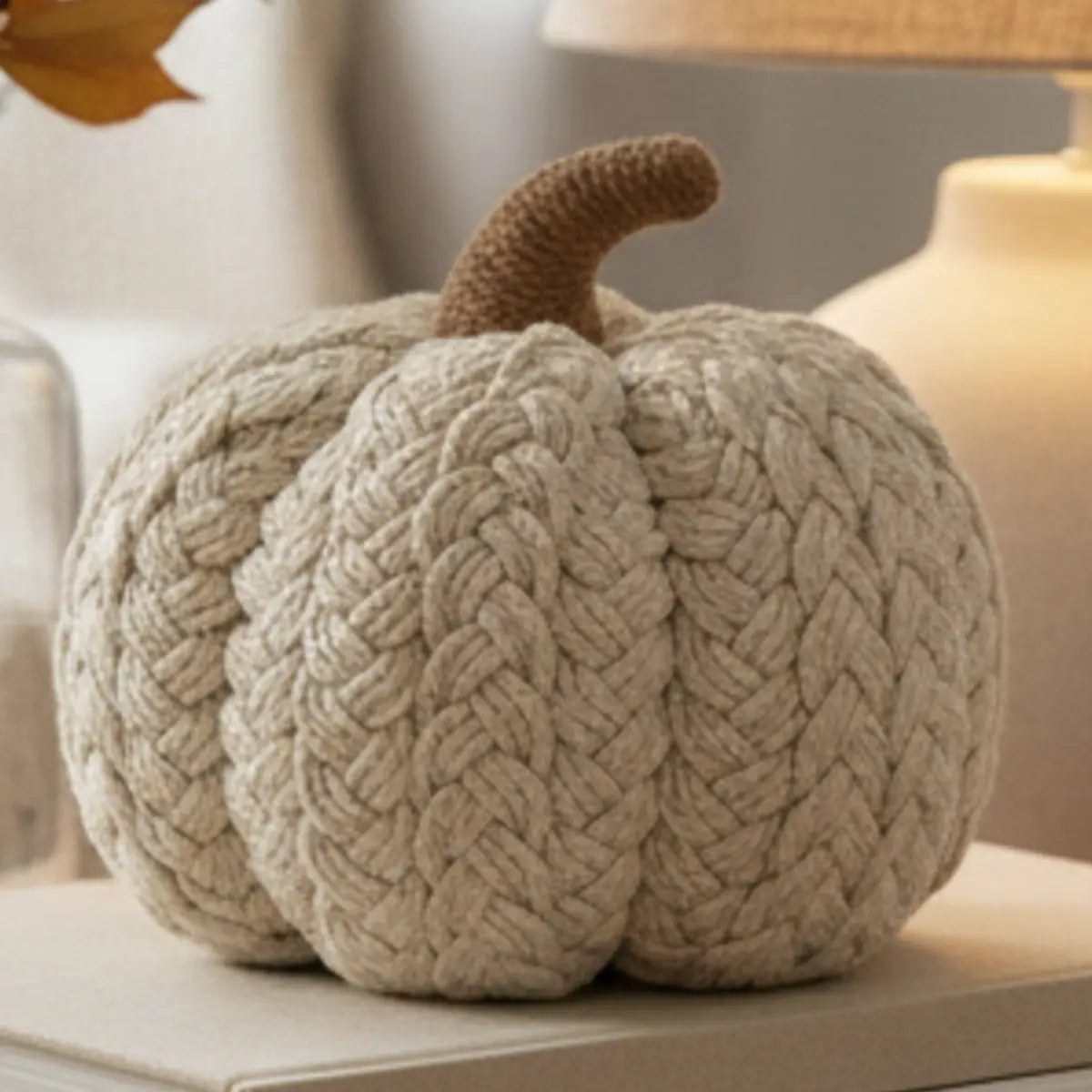 Large cream natural plaited pumpkin decoration for autumn by Heaven Sends, featuring woven textured surface and rustic fall style.
