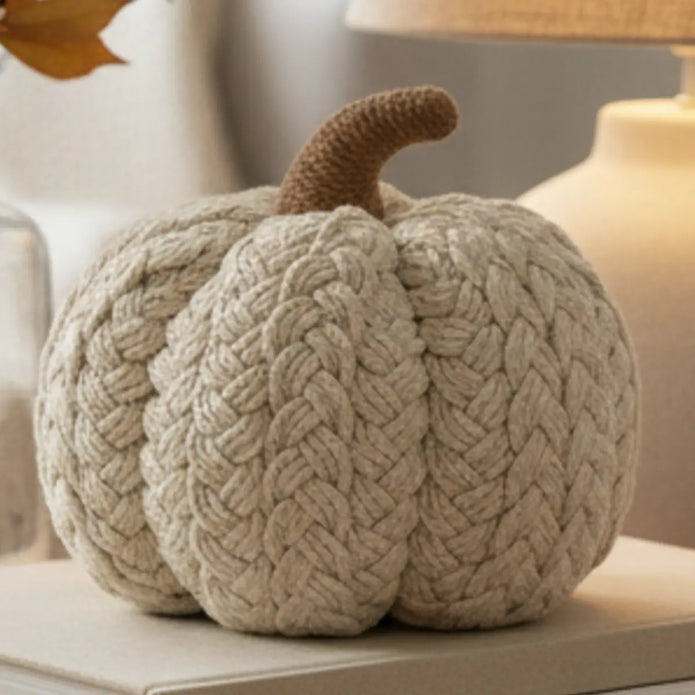 Large cream natural plaited pumpkin decoration for autumn by Heaven Sends, featuring woven textured surface and rustic fall style.