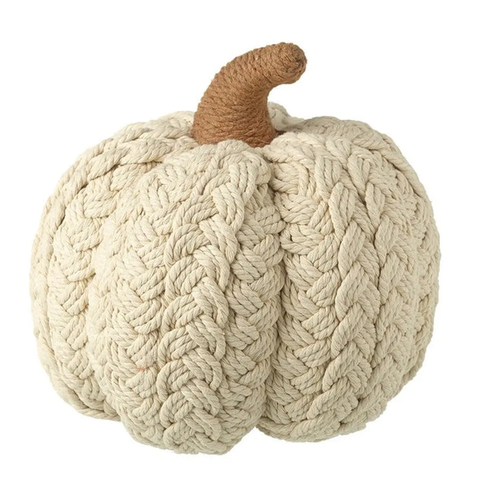 Large cream natural plaited pumpkin decoration for autumn, crafted by Heaven Sends, featuring textured woven details.