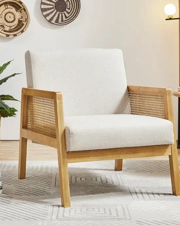 Compton Natural Framed Rattan Upholstered Beige Linen Armchair - Furniture And MirrorsFurniture And Mirrors - Lulu Loves Home