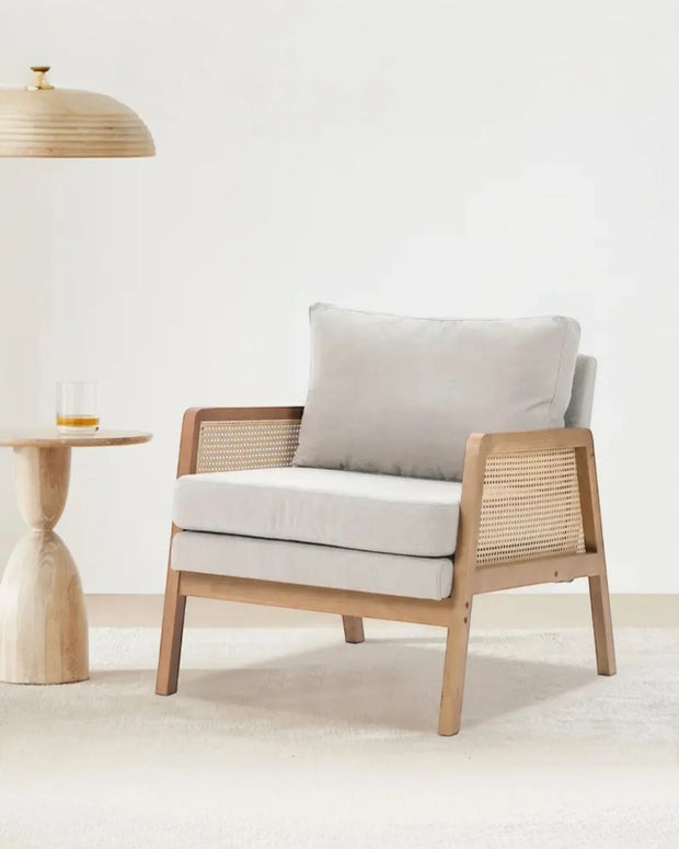 Compton Natural Framed Rattan Upholstered Beige Linen Armchair - Furniture And MirrorsFurniture And Mirrors - Lulu Loves Home