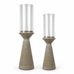 Small and Medium concrete candle holders with empty glass shades on white, sold individually