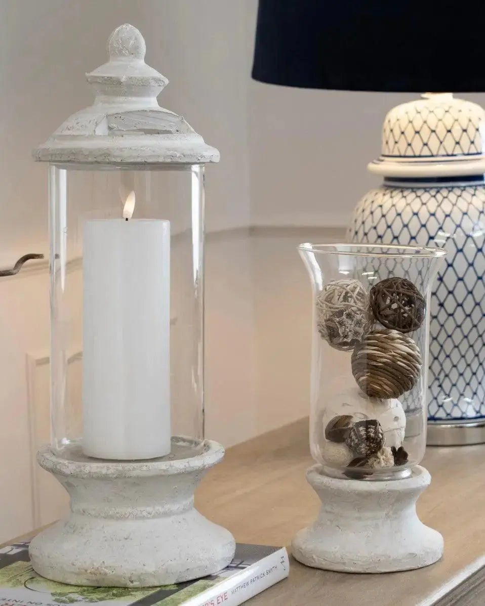 Concrete Stoneware Lidded Hurricane Storm Lantern - Home DecorHome Decor - Lulu Loves Home