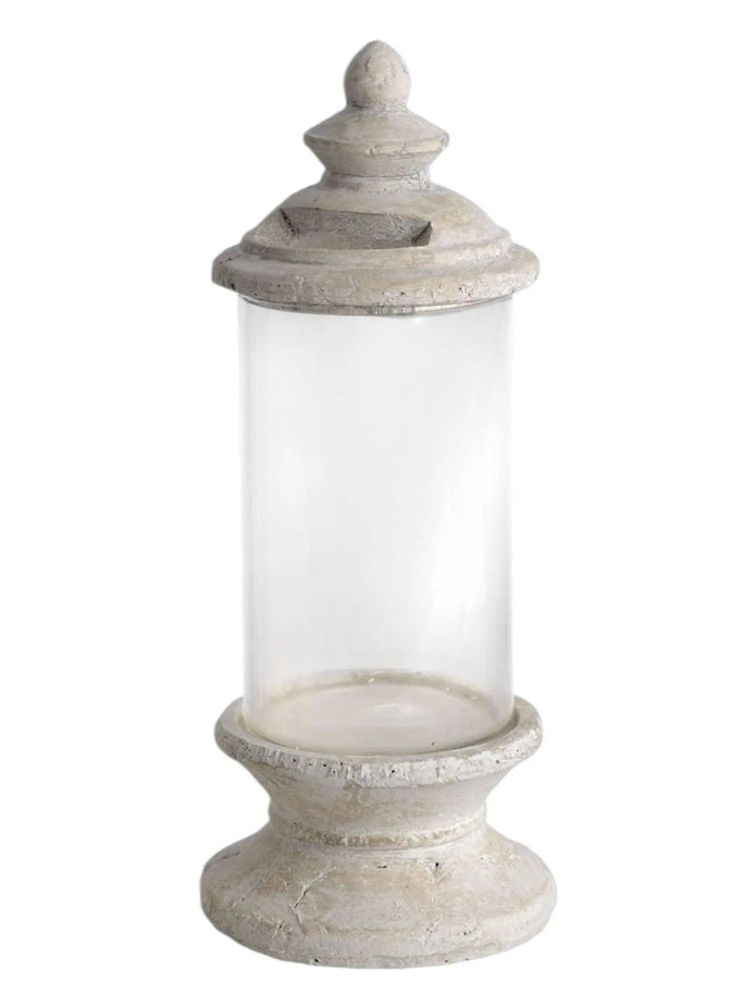 Concrete Stoneware Lidded Hurricane Storm Lantern - Home DecorHome Decor - Lulu Loves Home