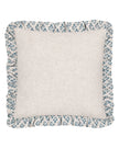 Blue Lulah block printed ruffle cushion cover by Riva Home featuring soft fabric and decorative ruffles for stylish home decor.