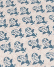 Blue Lulah block printed ruffle cushion cover by Riva Home, showcasing soft furnishings with vibrant pattern and ruffled edges.