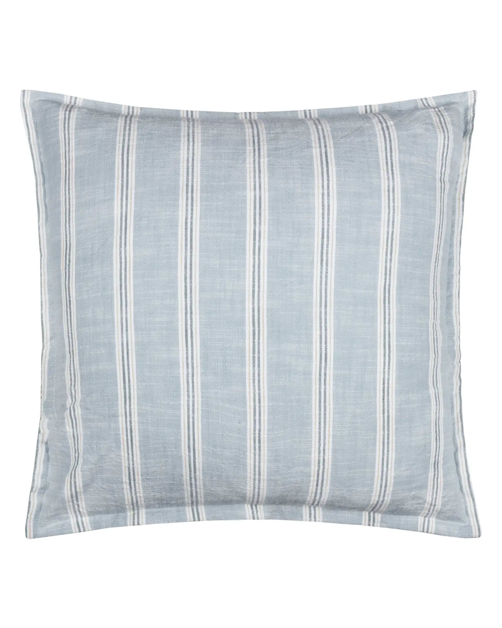 Ocean blue Abersoch Stripe cotton cushion cover by Riva Home, showing soft woven fabric with bold stripe pattern and hidden zipper.
