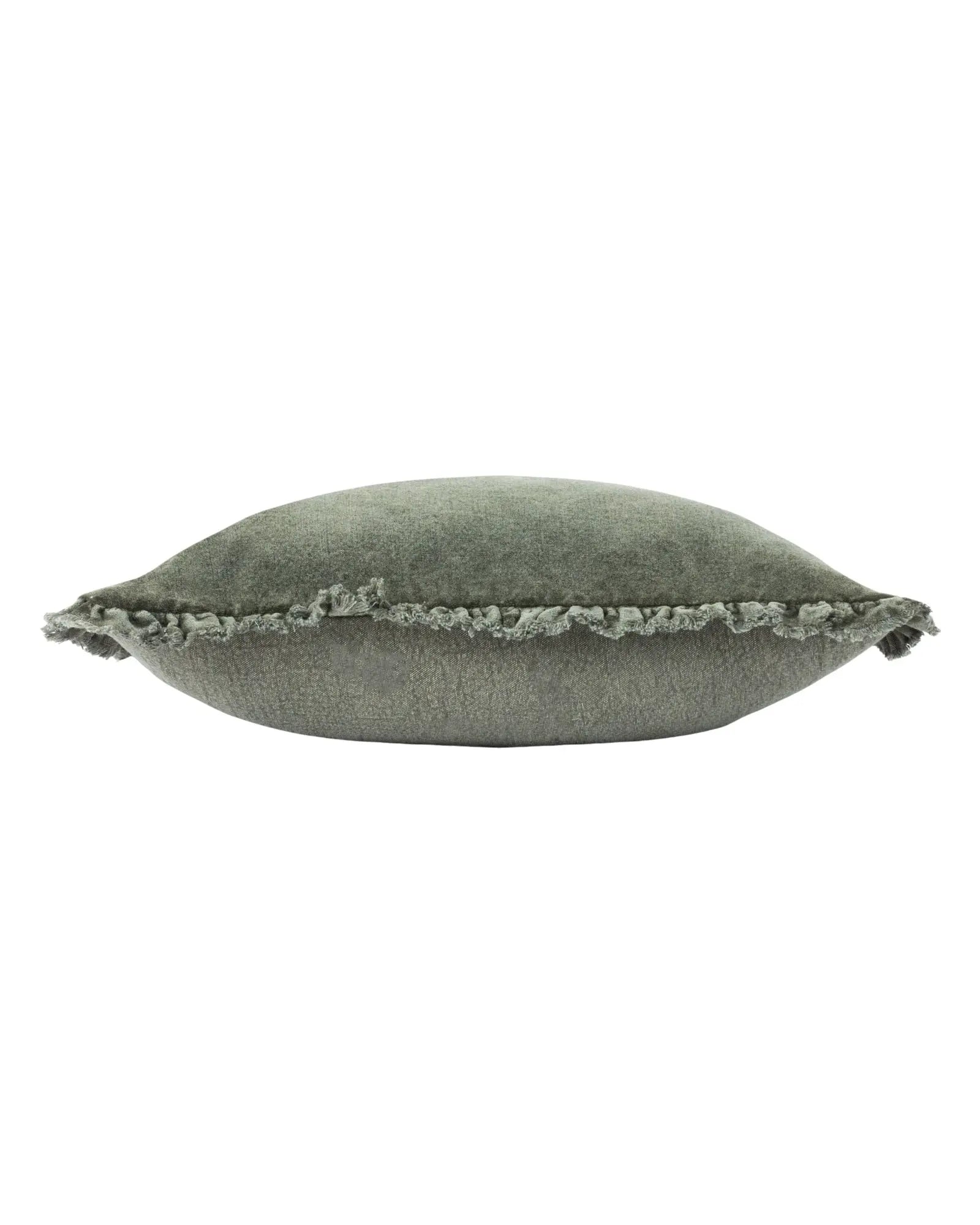 Olive green Riva Home Bertie washed cotton velvet cushion cover with soft, textured fabric for stylish home decor.