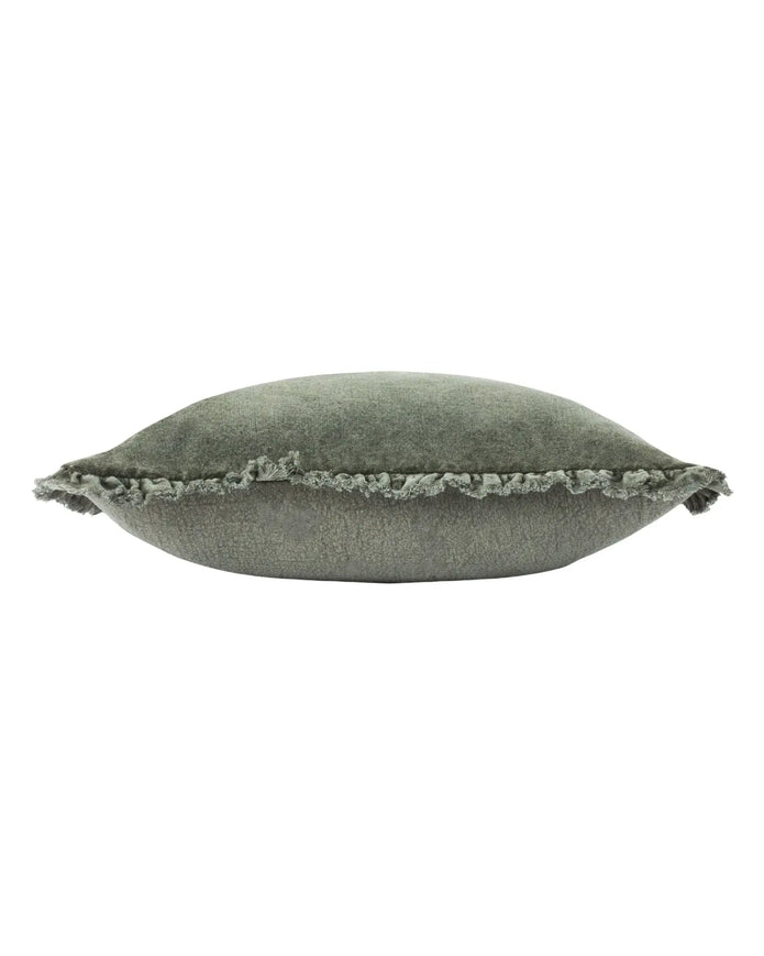 Olive green Riva Home Bertie washed cotton velvet cushion cover with soft, textured fabric for stylish home decor.