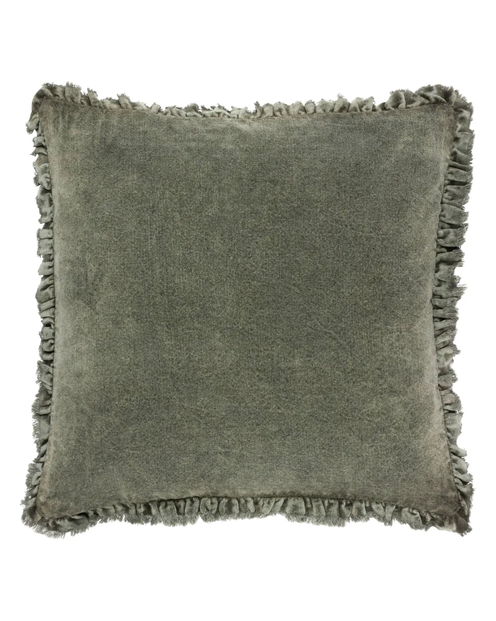 Olive green Bertie washed cotton velvet cushion cover by Riva Home, soft and textured for cozy home decor.