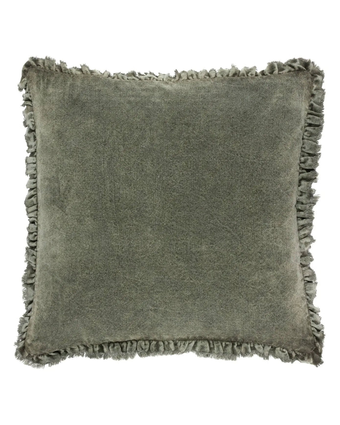 Olive green Bertie washed cotton velvet cushion cover by Riva Home, soft and textured for cozy home decor.