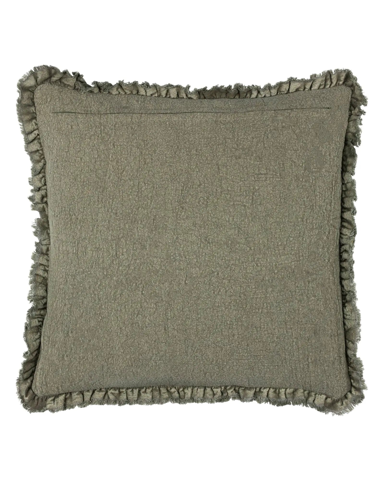 Olive green Bertie washed cotton velvet cushion cover by Riva Home, showcasing soft, plush fabric and elegant design.