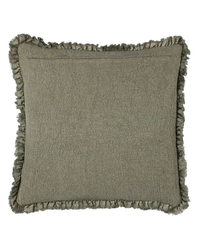 Olive green Bertie washed cotton velvet cushion cover by Riva Home, showcasing soft, plush fabric and elegant design.
