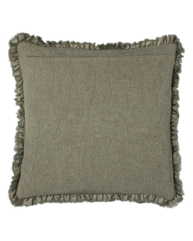 Olive green Bertie washed cotton velvet cushion cover by Riva Home, showcasing soft, plush fabric and elegant design.