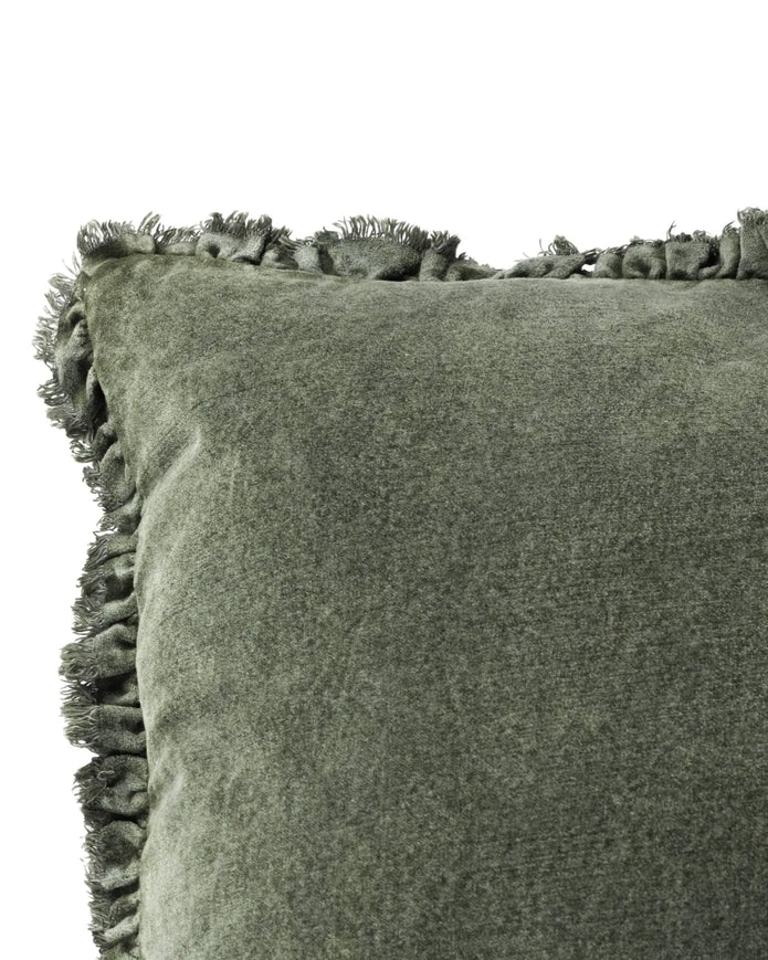 Olive green Bertie washed cotton velvet cushion cover by Riva Home, soft furnishings with a plush, textured fabric.