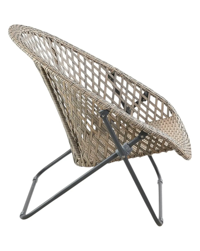Natural rattan snug garden chair from Pacific Lifestyle Ltd with a woven seat and armrests, ideal for outdoor relaxing.